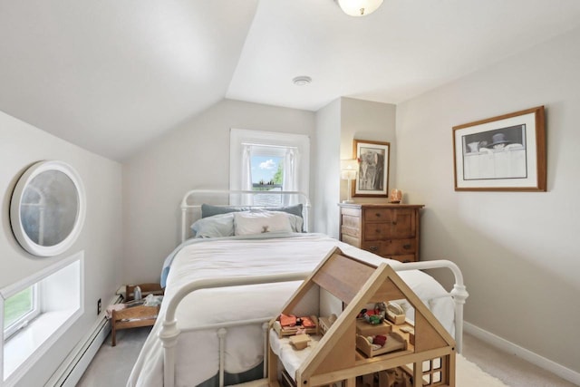 N5562 County Road A, Lake Mills, WI 53551 - bedroom featuring light carpet, lofted ceiling, and baseboard heating