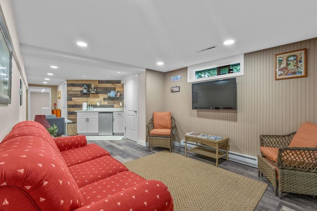 6170 Bay Shore Dr, Sturgeon Bay, WI 54235 - living area featuring wood finished floors, recessed lighting, and wooden walls
