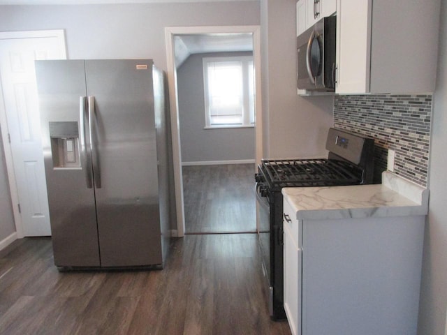 2116 W Atkinson Ave Unit 2116A, Milwaukee, WI 53209 - kitchen with stainless steel appliances, dark wood-type flooring, decorative backsplash, and white cabinetry