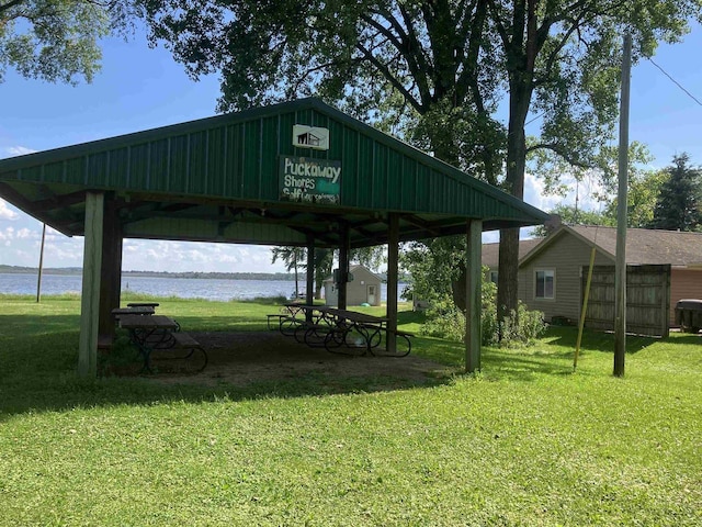 N3436 W Tomahawk Trl, Montello, WI 53949 - view of community featuring a gazebo, a water view, and a yard
