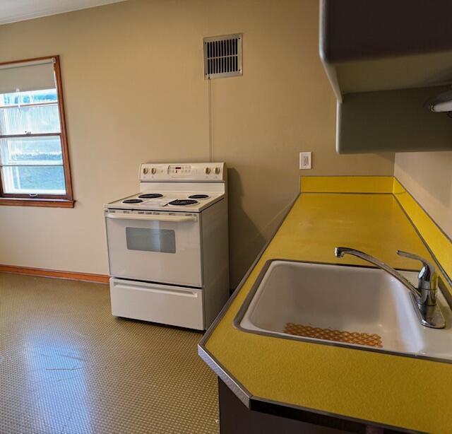 3681 S 5th St, Milwaukee, WI 53207 - kitchen featuring white range with electric cooktop and a sink