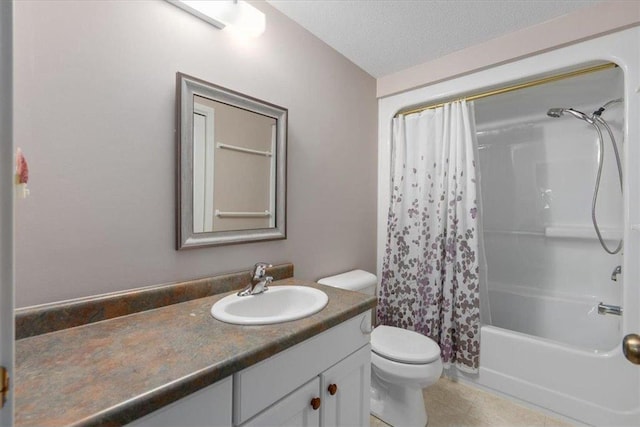 851 174th Ave, New Richmond, WI 54017 - full bathroom with vanity, shower / tub combo, a textured ceiling, and tile patterned flooring