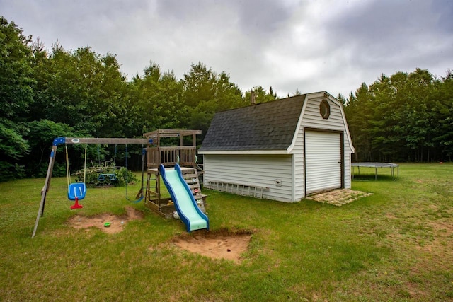 W9398 Czech Rd, Wautoma, WI 54982 - view of playground with a trampoline, a shed, and a lawn