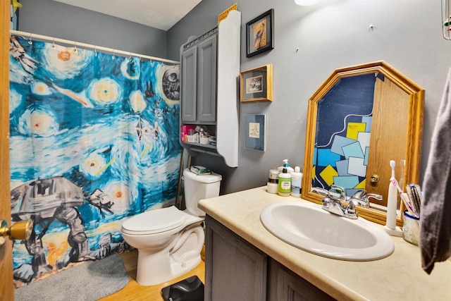 521 Seminole Way, Deforest, WI 53532 - full bathroom with vanity, a shower with shower curtain, and wood finished floors
