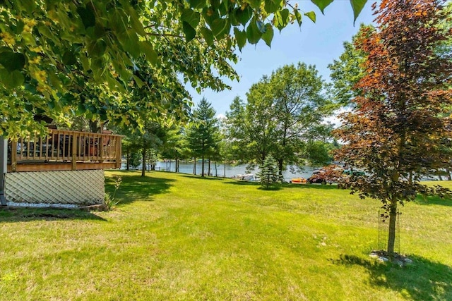 1051 Kings Way, Nekoosa, WI 54457 - view of grassy yard with a deck with water view