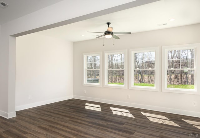 119 Lockridge Ln, Lynchburg, VA 24502 - unfurnished room featuring baseboards, a ceiling fan, dark wood finished floors, and recessed lighting
