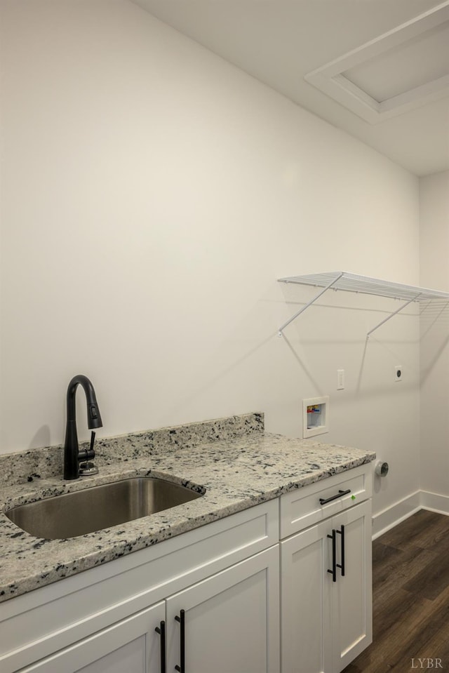 119 Lockridge Ln, Lynchburg, VA 24502 - laundry room featuring hookup for an electric dryer, cabinet space, washer hookup, dark wood-type flooring, and baseboards