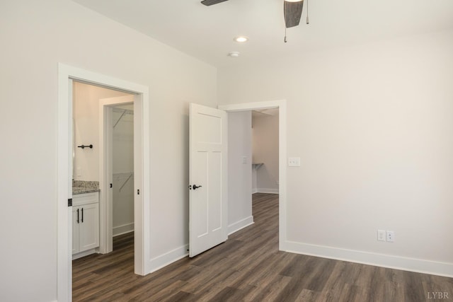 119 Lockridge Ln, Lynchburg, VA 24502 - unfurnished bedroom featuring dark wood-type flooring, baseboards, recessed lighting, and ceiling fan