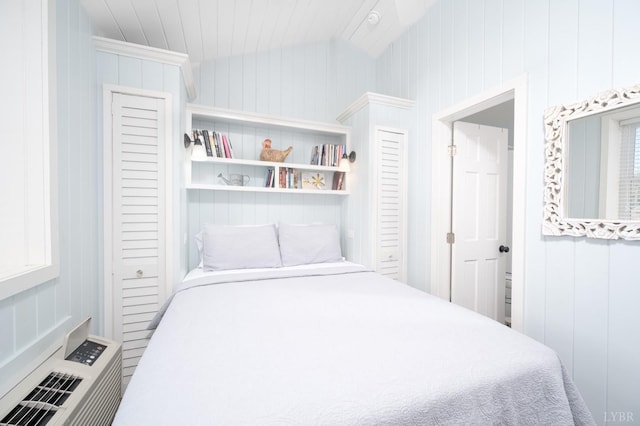 7505 Timberlake Rd, Lynchburg, VA 24502 - bedroom with vaulted ceiling and wood walls