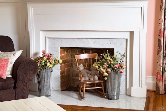 7821 Bellevue Rd, Forest, VA 24551 - details with a high end fireplace and wood-type flooring
