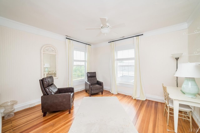7821 Bellevue Rd, Forest, VA 24551 - sitting room with ceiling fan, wood-type flooring, and ornamental molding