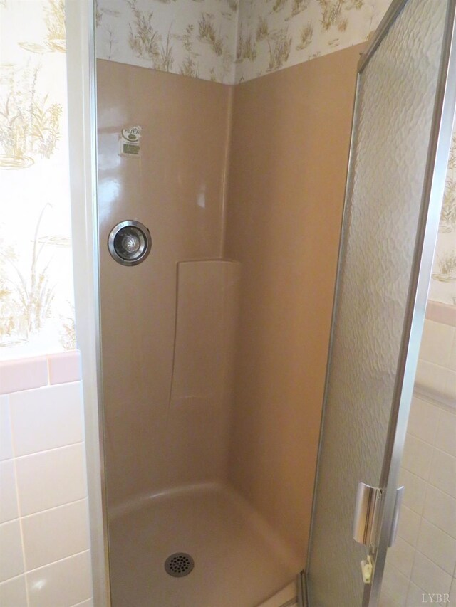 11420 Wards Rd, Rustburg, VA 24588 - bathroom with a stall shower and wallpapered walls