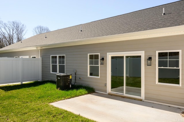 104 Lockridge Ln, Lynchburg, VA 24502 - back of house featuring central AC, a patio area, and roof with shingles