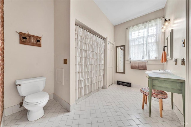 2816 Lowesville Rd, Lowesville, VA 22922 - bathroom featuring toilet, a shower with shower curtain, vanity, and tile patterned flooring