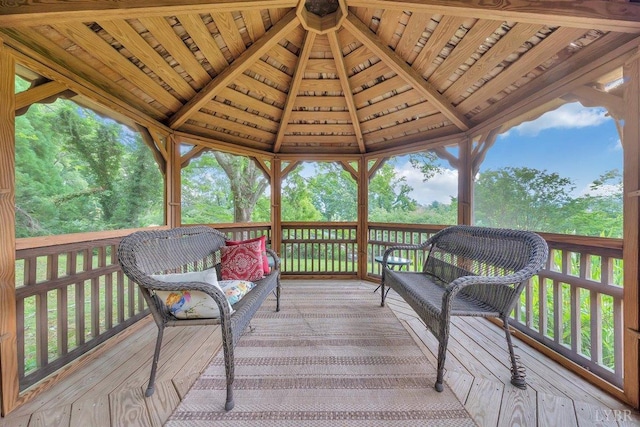 wooden terrace with a gazebo
