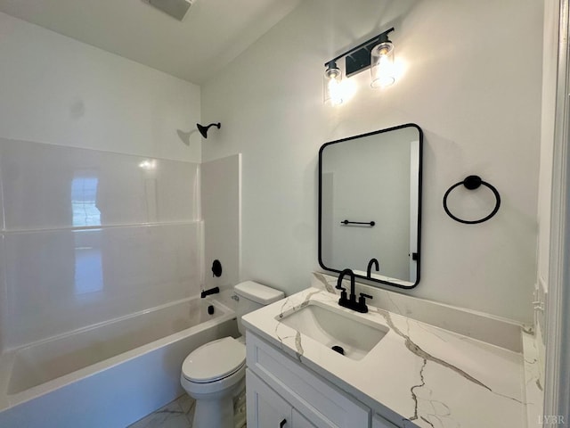 4678 Wildway Rd, Appomattox, VA 24522 - bathroom featuring marble finish floors, toilet, vanity, and shower / bath combination