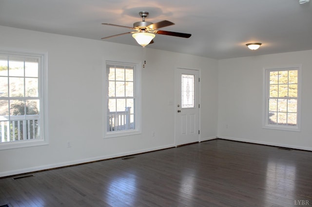 872 Two Bid Rd, Evington, VA 24550 - entryway with baseboards, ceiling fan, visible vents, and dark wood finished floors