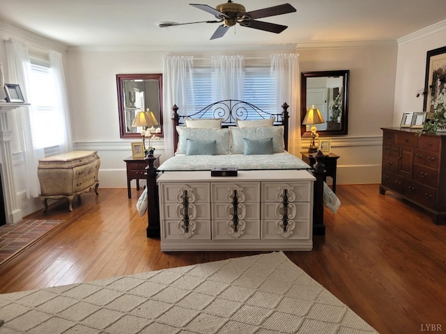 1501 Saxkey, Drakes Branch, VA 23937 - bedroom featuring hardwood / wood-style flooring, ornamental molding, and a ceiling fan