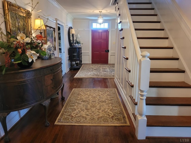 1501 Saxkey, Drakes Branch, VA 23937 - foyer entrance with hardwood / wood-style floors, stairway, and crown molding