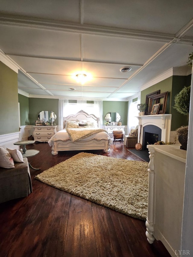 1501 Saxkey, Drakes Branch, VA 23937 - bedroom with a fireplace, wood finished floors, and crown molding