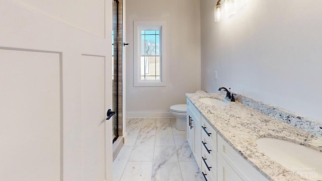 87 Greenhouse Rd, Rustburg, VA 24588 - bathroom with baseboards, a sink, marble finish floor, and toilet