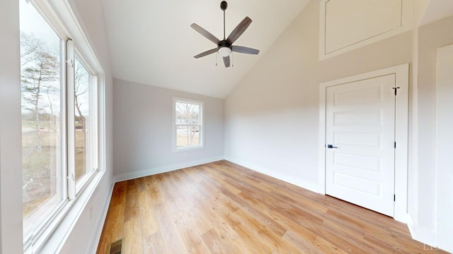193 Allure Dr, Rustburg, VA 24588 - spare room with high vaulted ceiling, visible vents, baseboards, light wood-style floors, and attic access