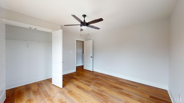 193 Allure Dr, Rustburg, VA 24588 - unfurnished bedroom with baseboards, ceiling fan, a closet, and light wood-style floors