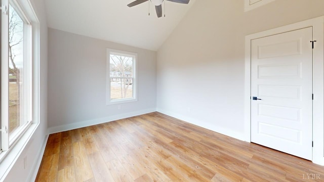 193 Allure Dr, Rustburg, VA 24588 - unfurnished room with light wood-type flooring, baseboards, a ceiling fan, and lofted ceiling