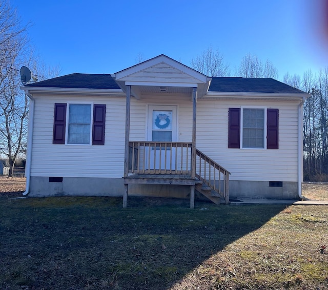 7084 Hunting Creek Rd, Nathalie, VA 24577 - view of front of house with crawl space, a front yard, and roof with shingles