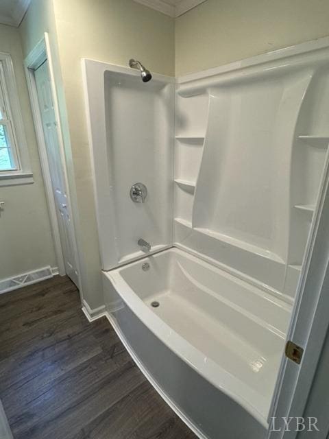 305 Eldon Rd, Appomattox, VA 24522 - full bathroom with shower / tub combination, wood finished floors, visible vents, and baseboards