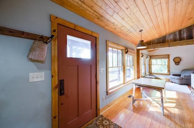 1343 Wares Gap Rd, Monroe, VA 24574 - foyer with lofted ceiling, visible vents, wood ceiling, and wood-type flooring