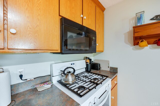 1343 Wares Gap Rd, Monroe, VA 24574 - kitchen featuring black microwave, dark countertops, and white gas stove