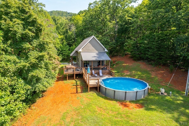1343 Wares Gap Rd, Monroe, VA 24574 - pool with a forest view, a wooden deck, and a yard
