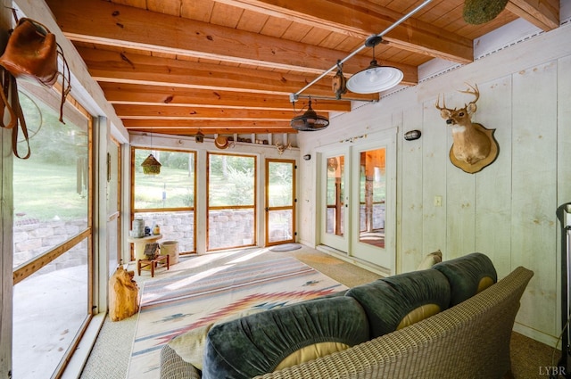 1343 Wares Gap Rd, Monroe, VA 24574 - sunroom featuring french doors and beam ceiling