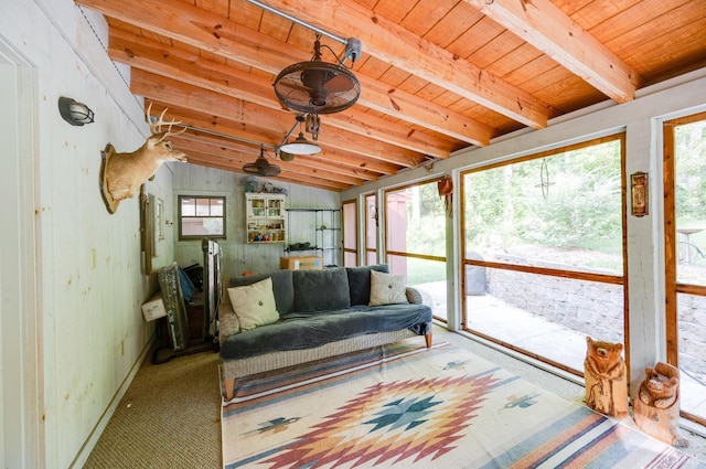 1343 Wares Gap Rd, Monroe, VA 24574 - sunroom / solarium featuring beamed ceiling, outdoor lounge area, and a wealth of natural light