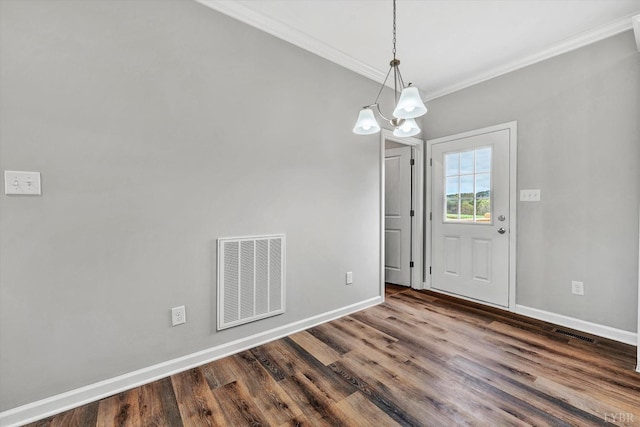 1095 Fox Ln, Moneta, VA 24121 - foyer with ornamental molding, a chandelier, wood finished floors, and baseboards