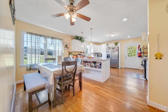1746 Fiddler Creek Rd, Bedford, VA 24523 - dining room featuring a textured ceiling, light hardwood / wood-style flooring, and ceiling fan