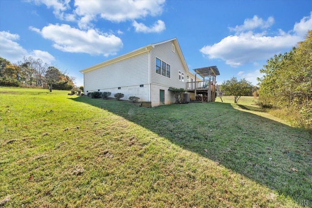 1746 Fiddler Creek Rd, Bedford, VA 24523 - view of home's exterior with a pergola, a deck, and a yard