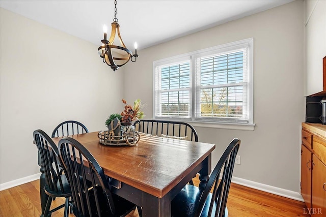 2180 Lime Plant Rd, Appomattox, VA 24522 - dining area featuring a chandelier, baseboards, and light wood-style flooring