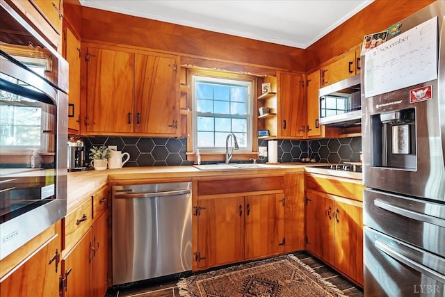 2180 Lime Plant Rd, Appomattox, VA 24522 - kitchen featuring appliances with stainless steel finishes, a sink, decorative backsplash, and plenty of natural light