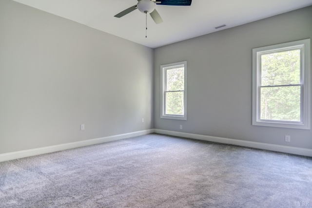 1327 Greenhouse Rd, Rustburg, VA 24588 - empty room with baseboards, carpet flooring, visible vents, and ceiling fan