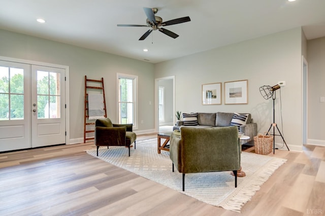 1327 Greenhouse Rd, Rustburg, VA 24588 - living area featuring light wood-style floors, french doors, recessed lighting, and a ceiling fan