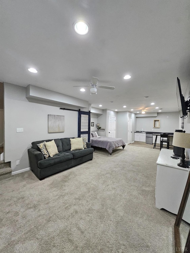 1810 Broadway St Unit 102, Lynchburg, VA 24501 - living room featuring baseboards, carpet, recessed lighting, and ceiling fan