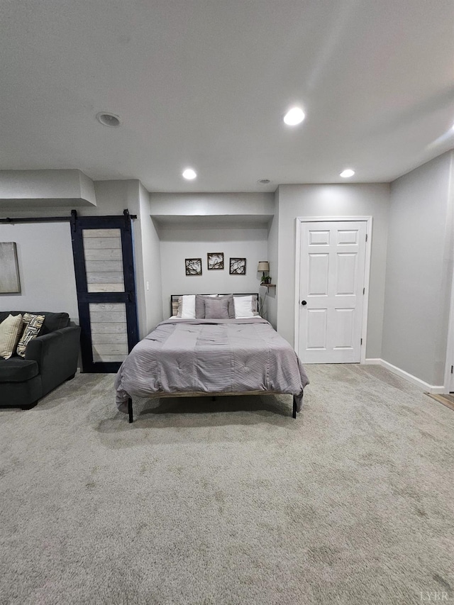 1810 Broadway St Unit 102, Lynchburg, VA 24501 - bedroom with recessed lighting, carpet, baseboards, and a barn door