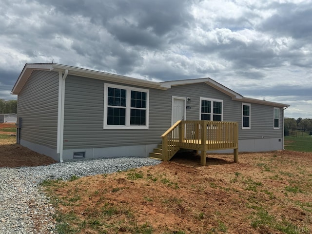 manufactured / mobile home with crawl space and a deck