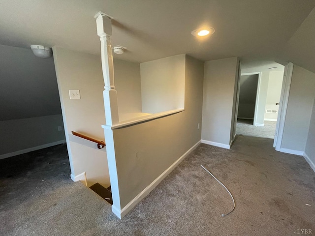 3221 Maryland Ave, Lynchburg, VA 24501 - hall with an upstairs landing, carpet, baseboards, and vaulted ceiling
