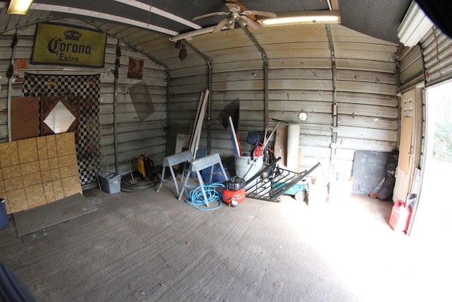 garage with ceiling fan
