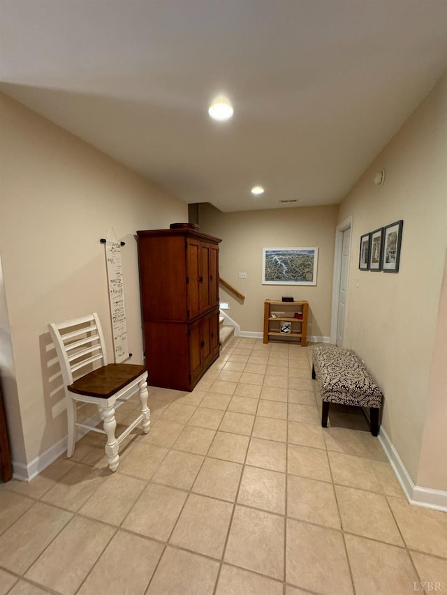 206 Blarney Stone Ct, Huddleston, VA 24104 - hallway with light tile patterned floors, recessed lighting, baseboards, and stairway