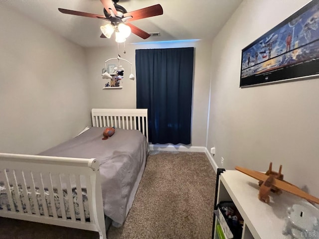 188 Mallard Ln, Lynchburg, VA 24502 - bedroom with visible vents, a ceiling fan, baseboards, a crib, and carpet flooring