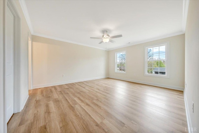 9 Lochwood Hill Dr, Goode, VA 24556 - unfurnished room with light wood-type flooring, a ceiling fan, ornamental molding, and baseboards